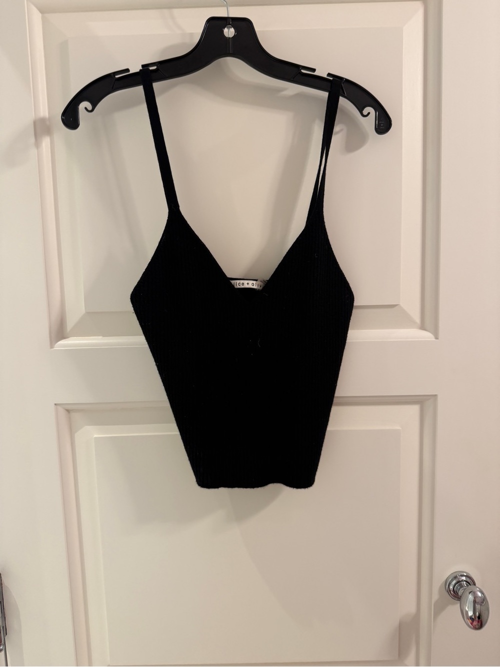 Alice + Olivia Black Ribbed V-Neck Spaghetti Strap Cami
